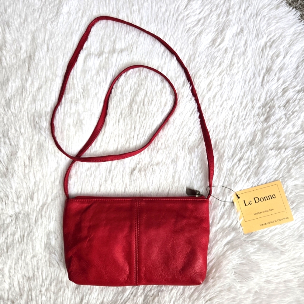 Vintage Red Leather Crossbody Bag from Le Donne NWT